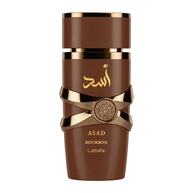 Frasco y caja de Asad Bourbon de Lattafa