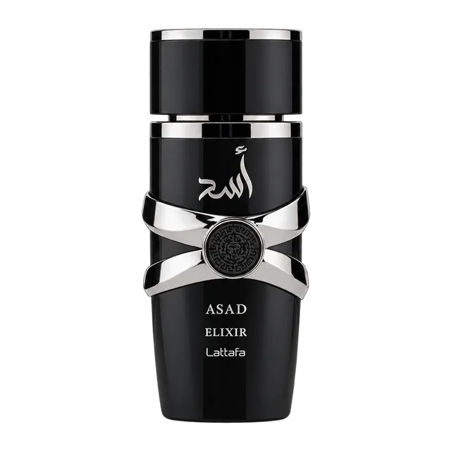 Frasco y caja de Asad Elixir de Lattafa